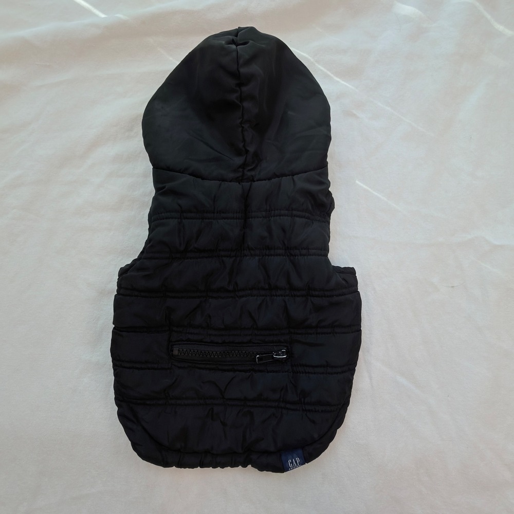 Gap Puffer Vest Dog Small Black Excellent Quilted Hooded Fleece Lined Jacket